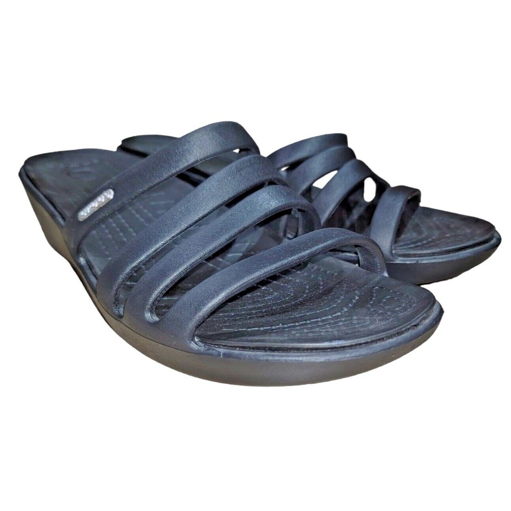 CROCS Women's Rhonda Size‎ 10 Black Waterproof Slide Wedge Sandals